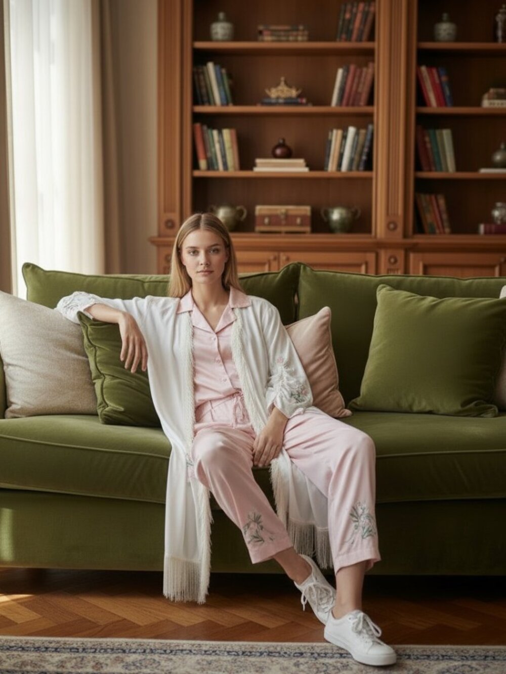 Vintage 80s Lacy After Noon Floral Embroidered Fringe Duster Kimono Robe